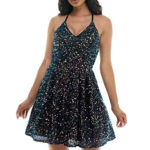 BCX (Macy's) Sequined V-Neck Crisscrossed Fit and Flare Dress Junior Size 3 GLAM